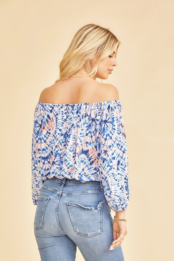 SEW IN LOVE White Blue and Pink Mid Sleeve Top