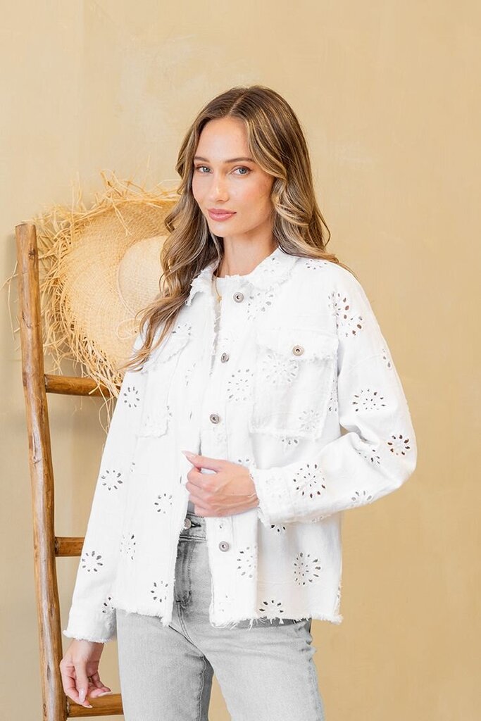 SEW IN LOVE White Denim Long Sleeve Eyelet Jacket
