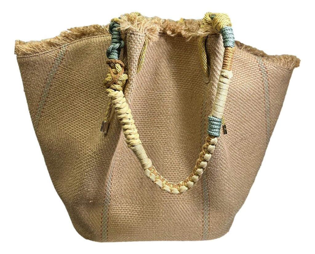 CHRISTIAN LOUBOUTIN By My Side Beige Jute Tote Bag NWT