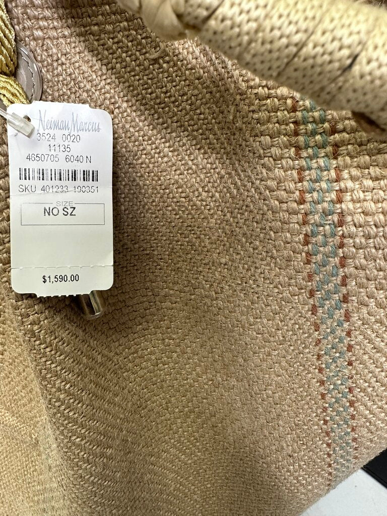 CHRISTIAN LOUBOUTIN By My Side Beige Jute Tote Bag NWT