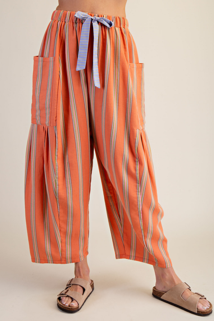 EASEL Orange Stripe Cotton Barrel Pants