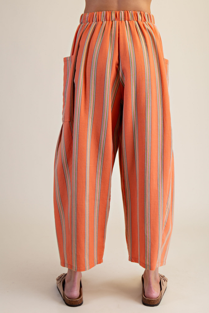 EASEL Orange Stripe Cotton Barrel Pants