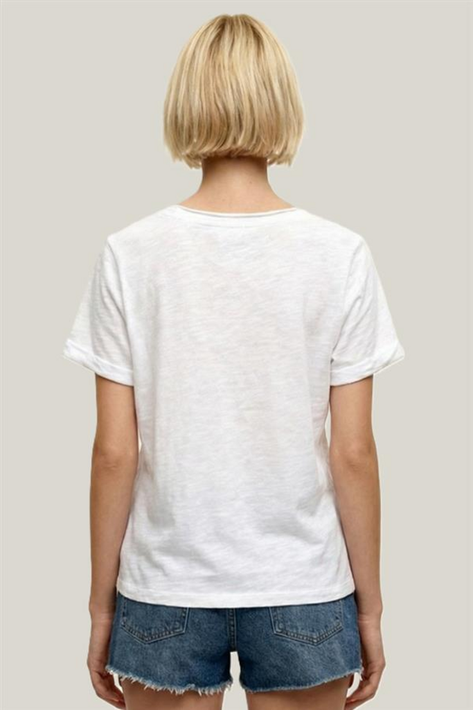 STACCATO White Cotton Raw Edged V-Neck Short Sleeve Top