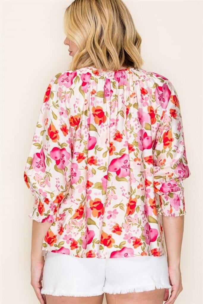 STACCATO Cream and Multi Pink Floral Mid Sleeve Top