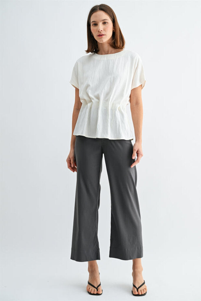 FUN2FUN Cream Short Sleeve Pleated Top