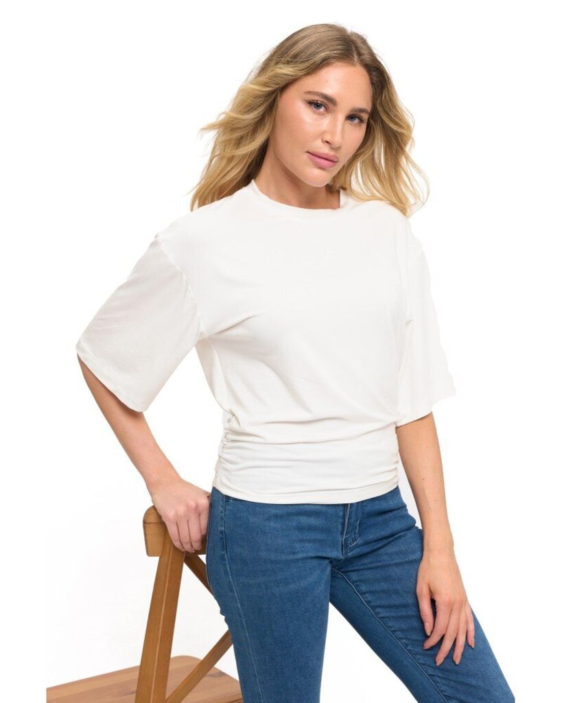 ARIELLA Ivory Short Sleeve Ruched Side Top