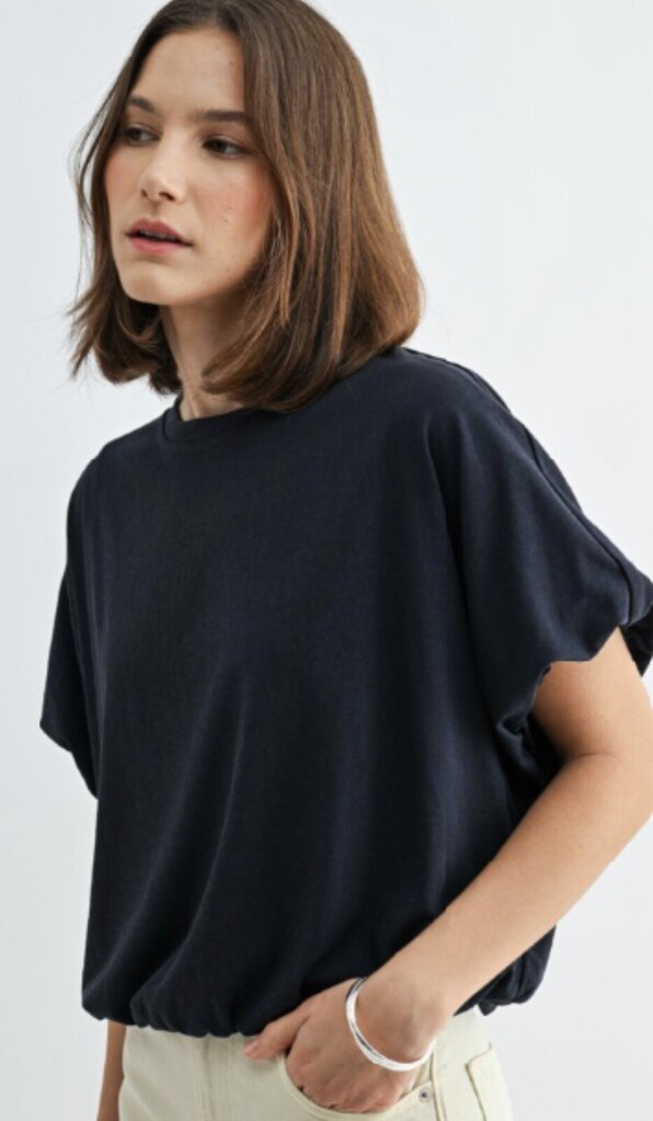 FUN2FUN Navy Short Sleeve Bubble Hem Top
