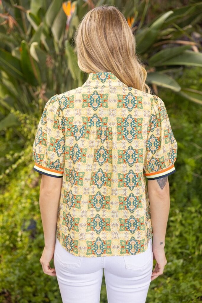 VOY Multi Color Striped Detailed Embroidered Print Top