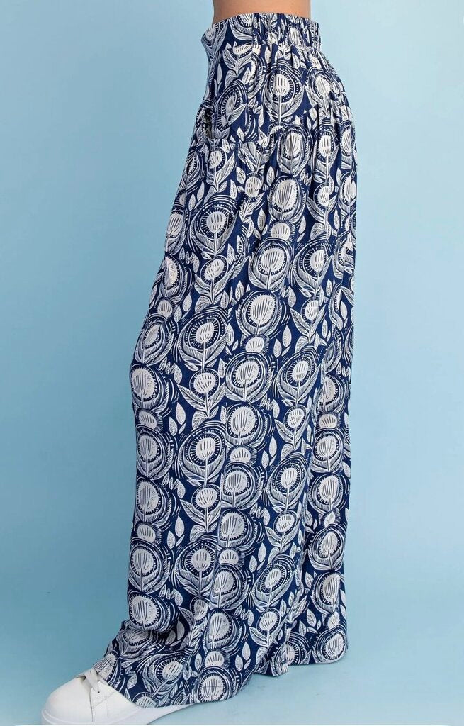 GIGIO Navy and Cream Wide Leg Pant