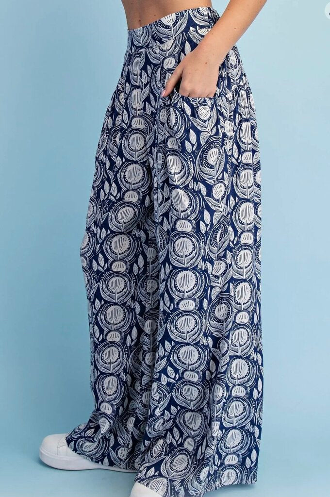 GIGIO Navy and Cream Wide Leg Pant