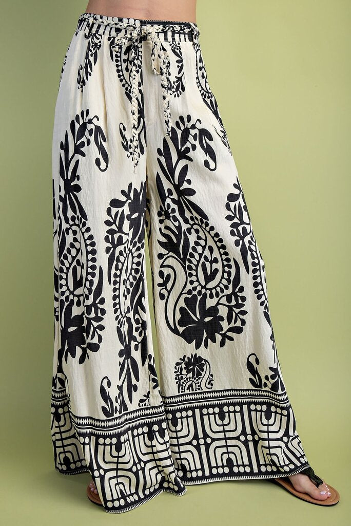GIGIO Cream and Black Paisley Wide Leg Pant