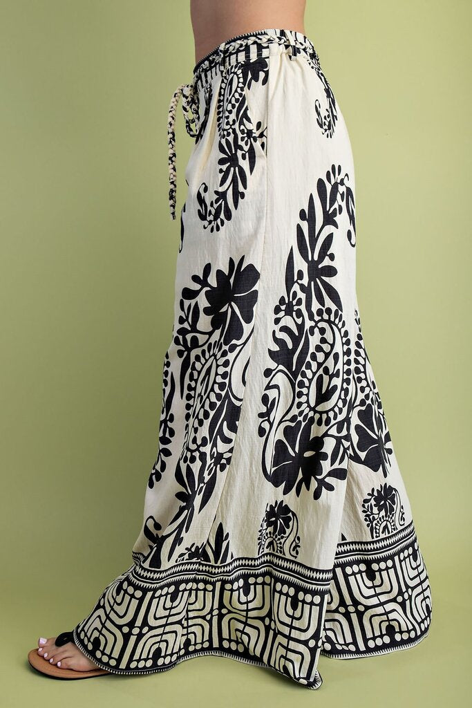 GIGIO Cream and Black Paisley Wide Leg Pant