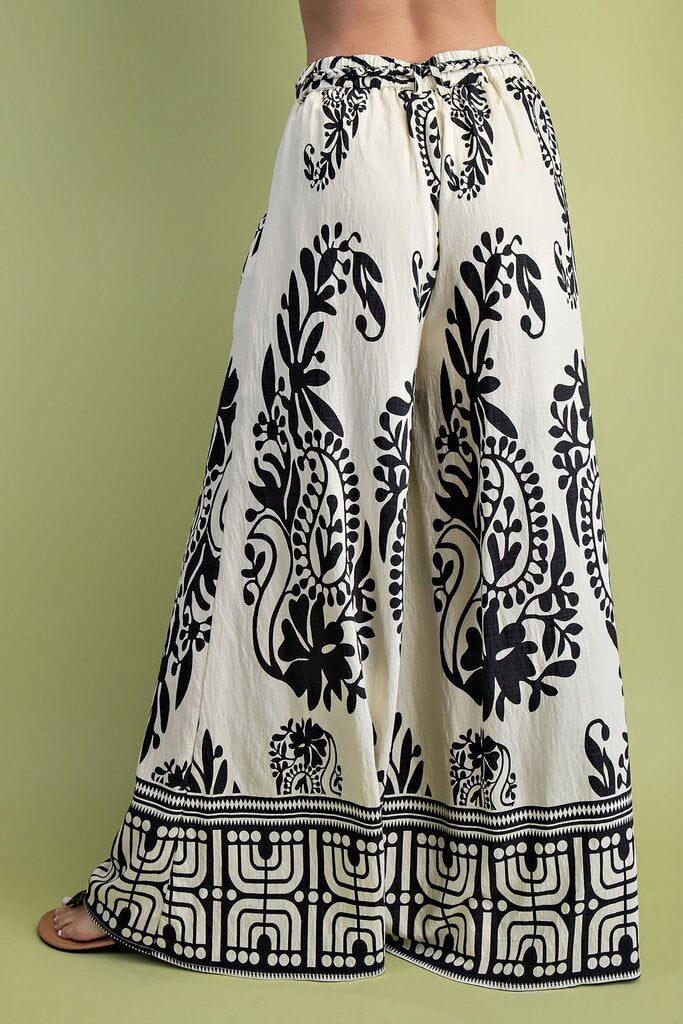 GIGIO Cream and Black Paisley Wide Leg Pant