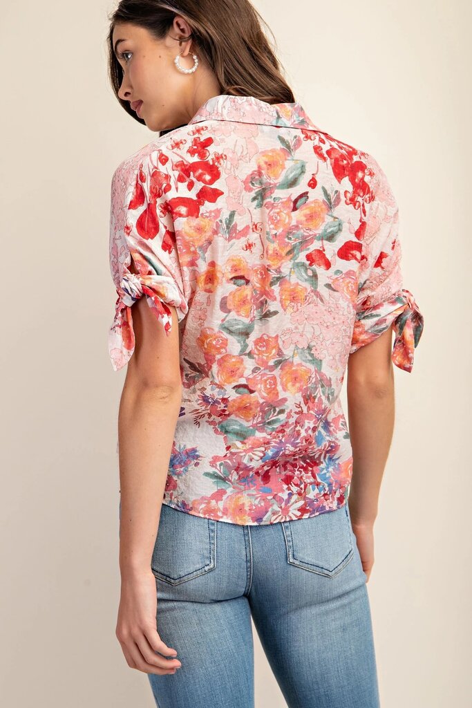 GIGIO Pink Floral Short Sleeve Button-up Top