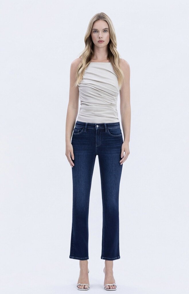 VERVET Dark Mid Rise Ankle Slim Straight Jean
