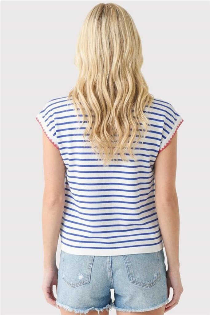 STACCATO White and Blue Stripe Knit Short Sleeve Top