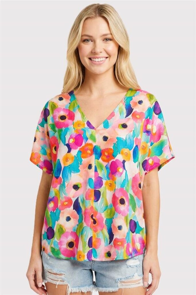 STACCATO Bright Floral V-neck Short Sleeve Top