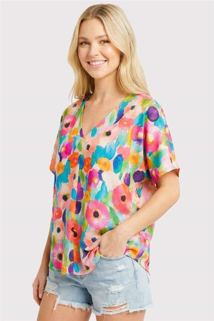 STACCATO Bright Floral V-neck Short Sleeve Top