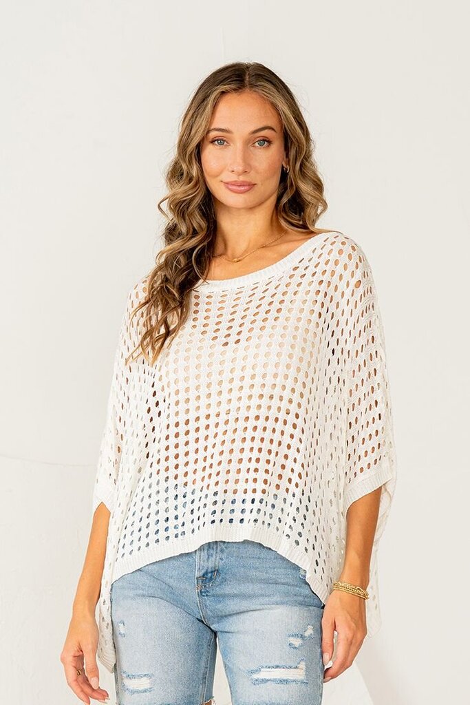 SEW IN LOVE Off White Open-Knit Batwing Sleeve Top