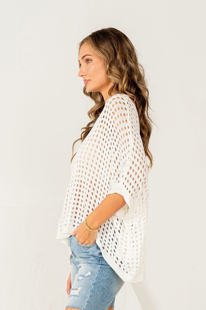 SEW IN LOVE Off White Open-Knit Batwing Sleeve Top