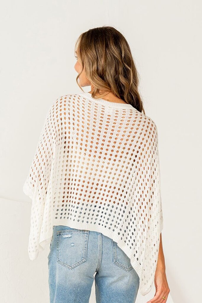 SEW IN LOVE Off White Open-Knit Batwing Sleeve Top
