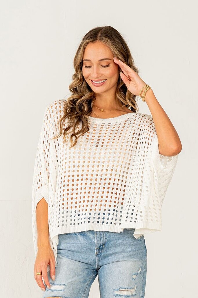 SEW IN LOVE Off White Open-Knit Batwing Sleeve Top