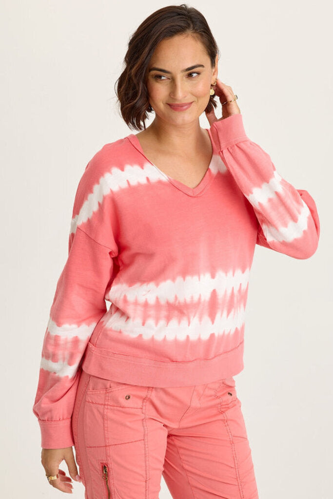 WEARABLES Coral and White Long Sleeve Pullover Top