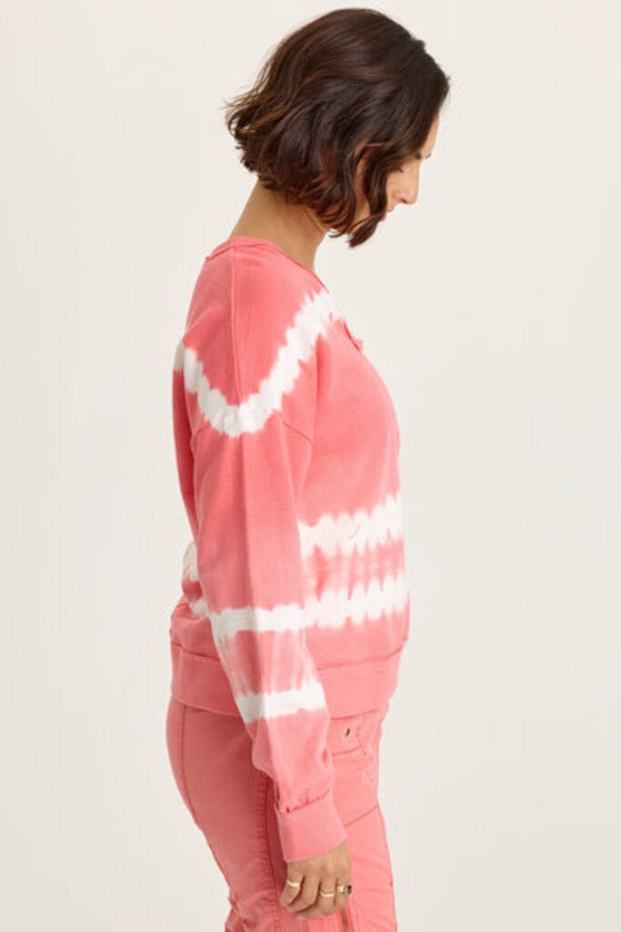 WEARABLES Coral and White Long Sleeve Pullover Top
