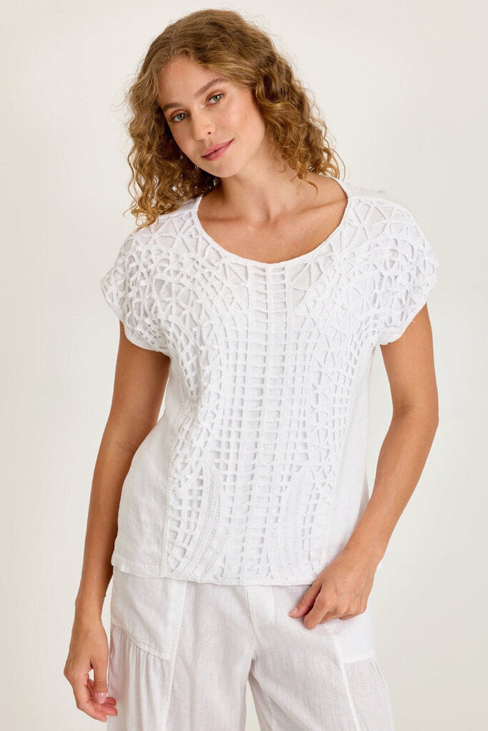 WEARABLES White Short Sleeve Crochet Jersey Top