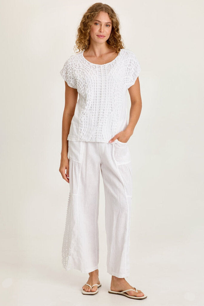 WEARABLES White Short Sleeve Crochet Jersey Top