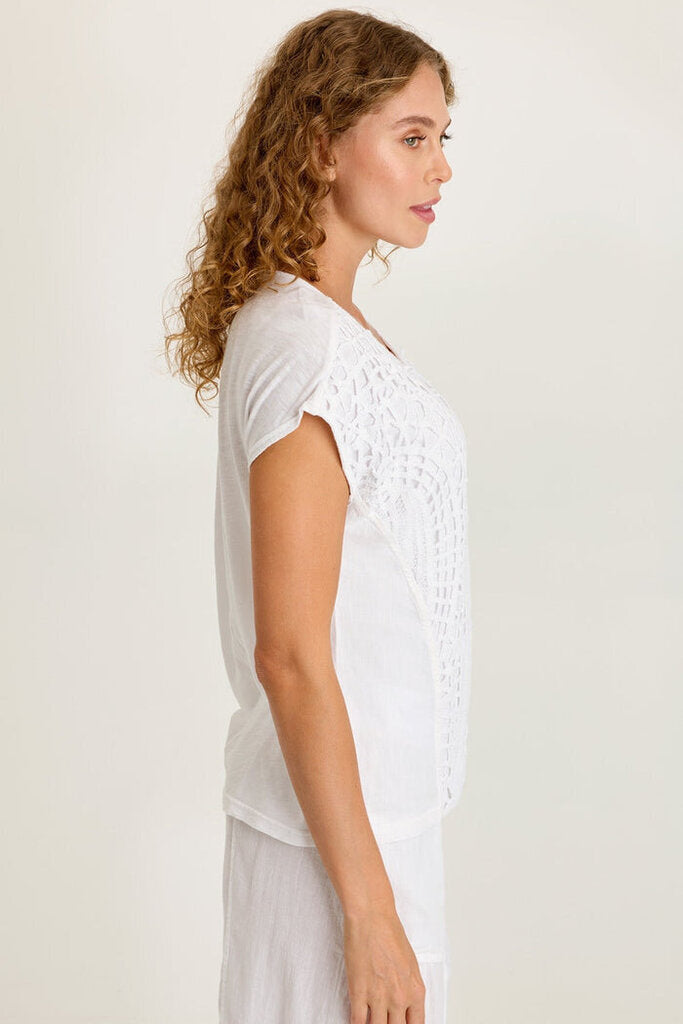 WEARABLES White Short Sleeve Crochet Jersey Top