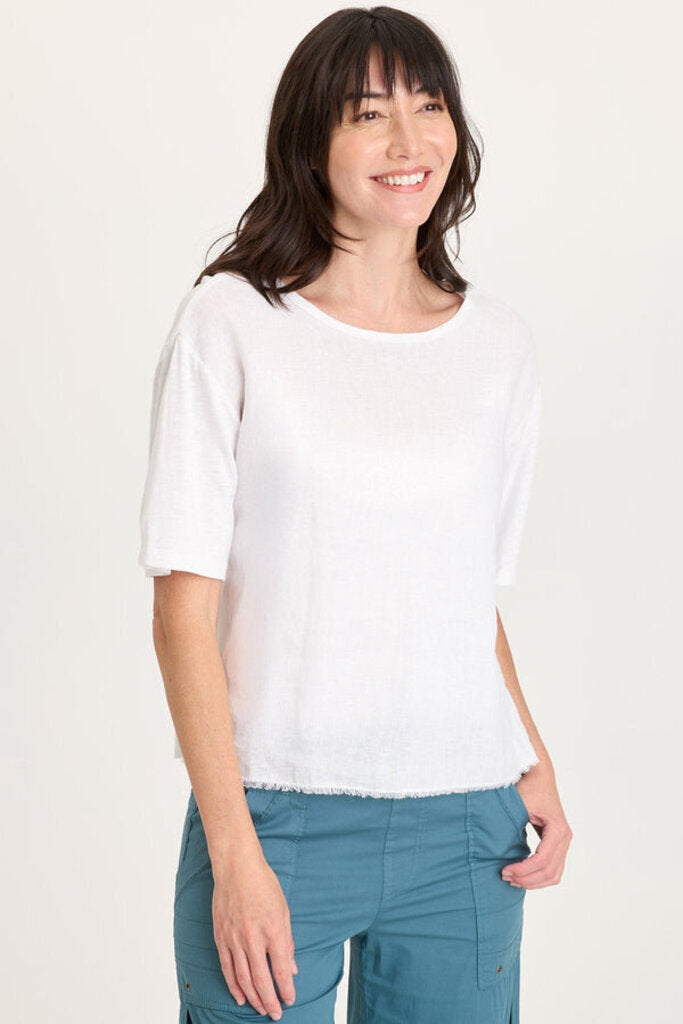 XCVI White Short Sleeve Linen and Jersey Top