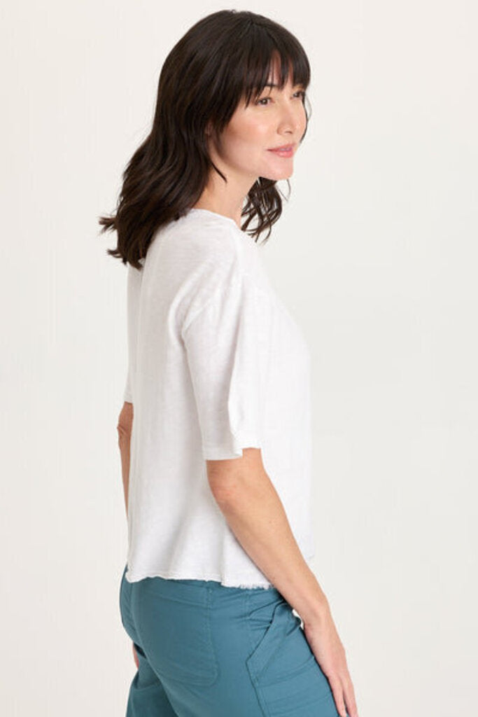 XCVI White Short Sleeve Linen and Jersey Top