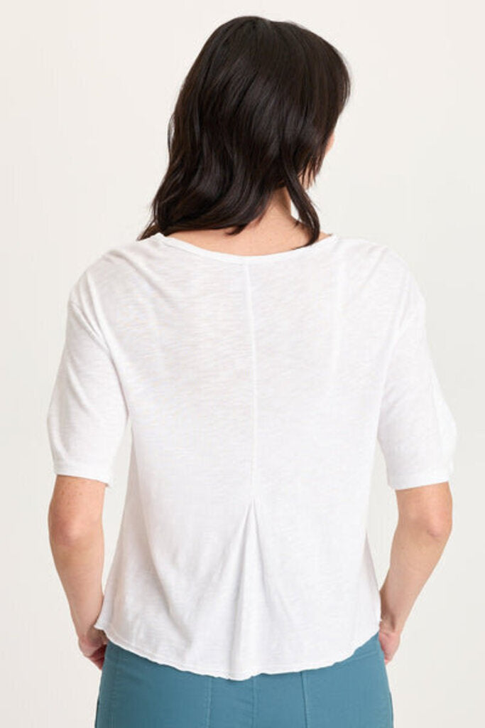XCVI White Short Sleeve Linen and Jersey Top