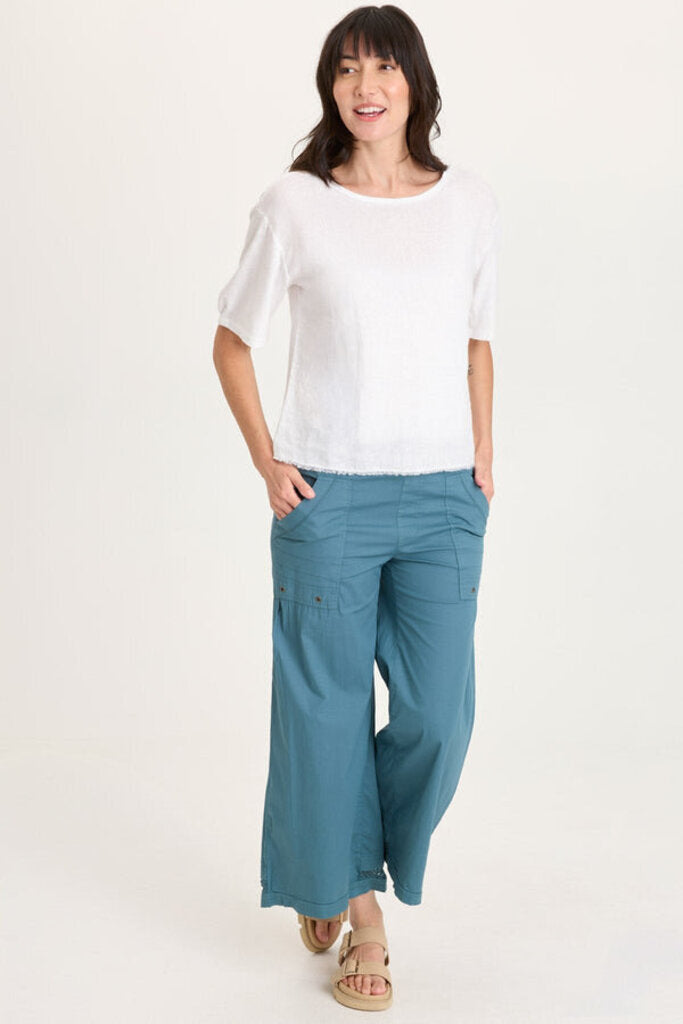 XCVI White Short Sleeve Linen and Jersey Top