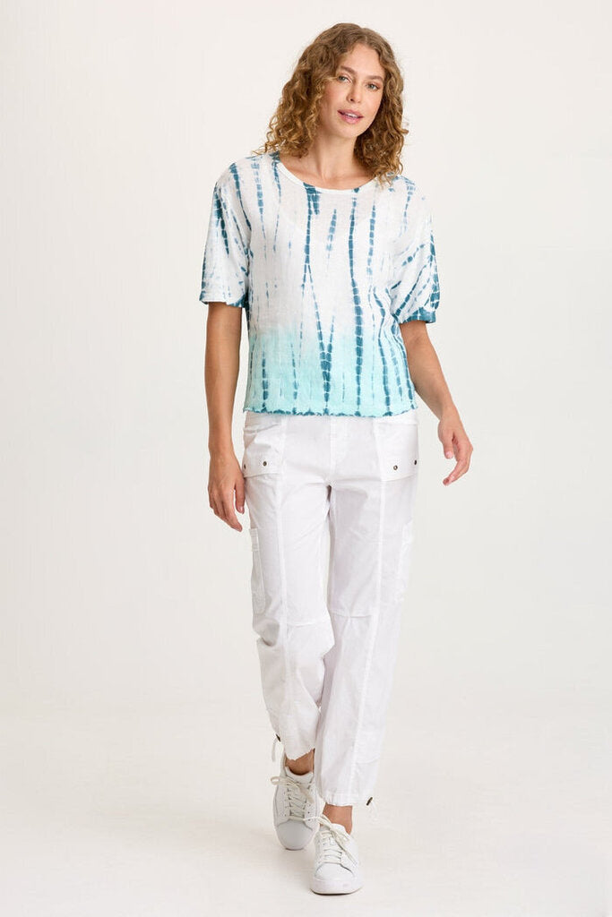 XCVI White Poplin Cinched Hem Cargo Pant