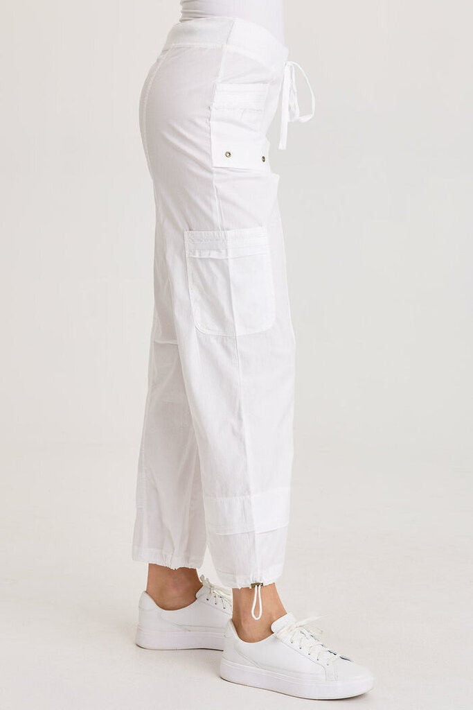 XCVI White Poplin Cinched Hem Cargo Pant