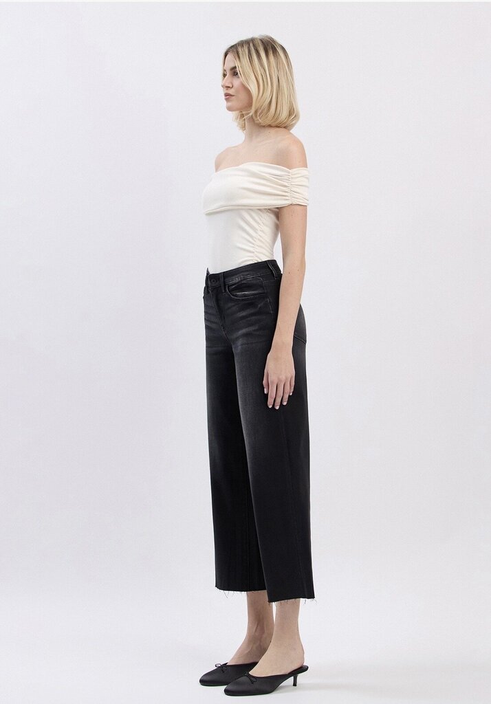 VERVET Black High Rise Raw Hem Crop Slim Wide Jeans