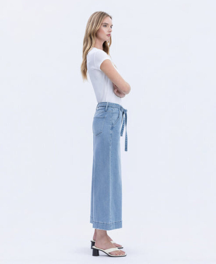 VERVET High Rise Tie Waist Crop Palazzo Jeans