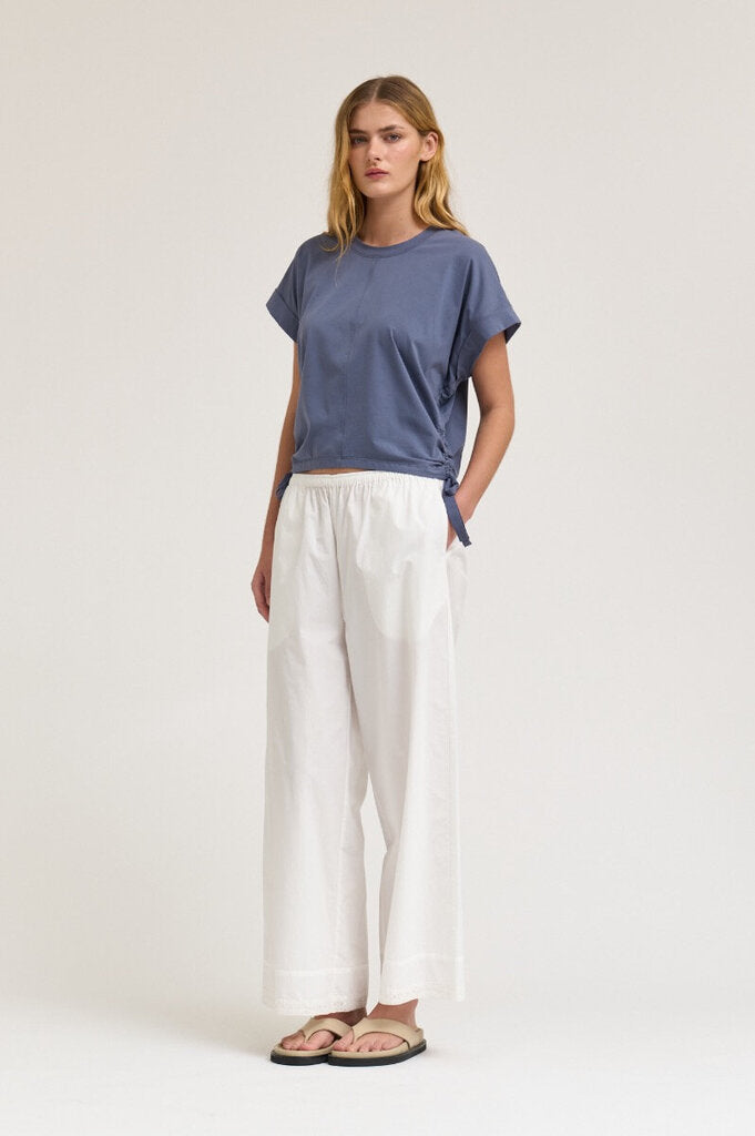 GRADE & GATHER Faded Blue Scrunch Side Ties Short Sleeve Top