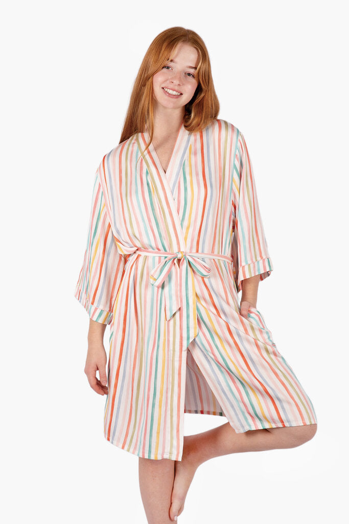 IMBALI Cream and Multi Stripe Robe Loungewear Pjs