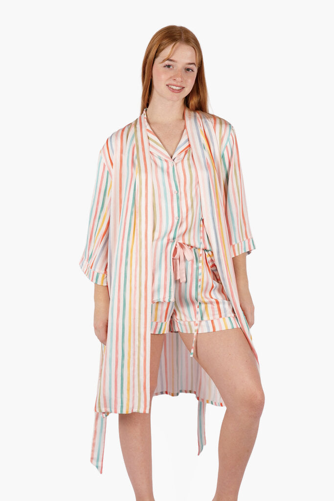 IMBALI Cream and Multi Stripe Robe Loungewear Pjs