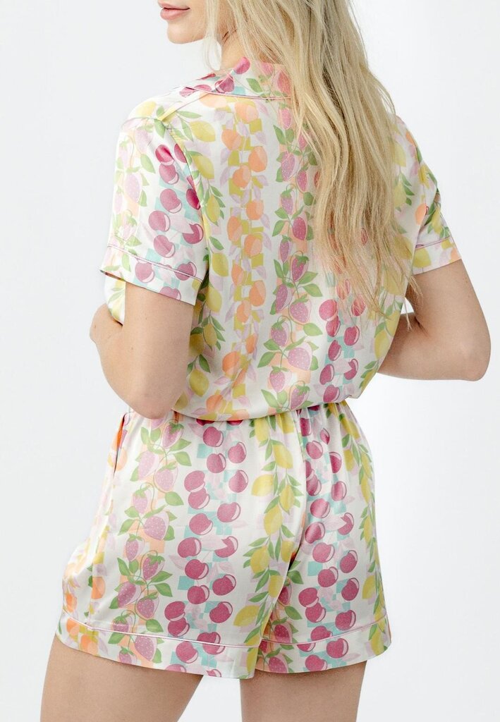IMBALI Multi Fruit Vines Short Sleeve Button-up Top and Short Loungewear PJs