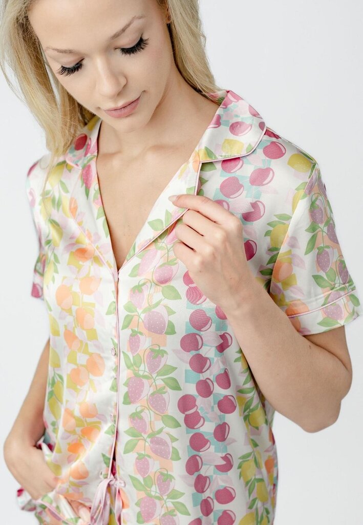 IMBALI Multi Fruit Vines Short Sleeve Button-up Top and Short Loungewear PJs