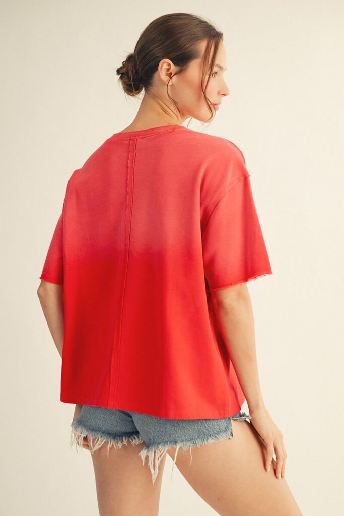 JODIFL Red Short Sleeve Patch Flag Top