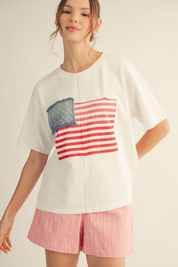 JODIFL White Short Sleeve Patch Flag Top