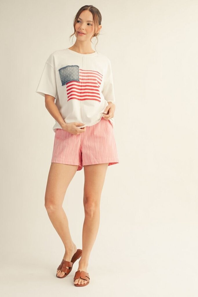 JODIFL White Short Sleeve Patch Flag Top