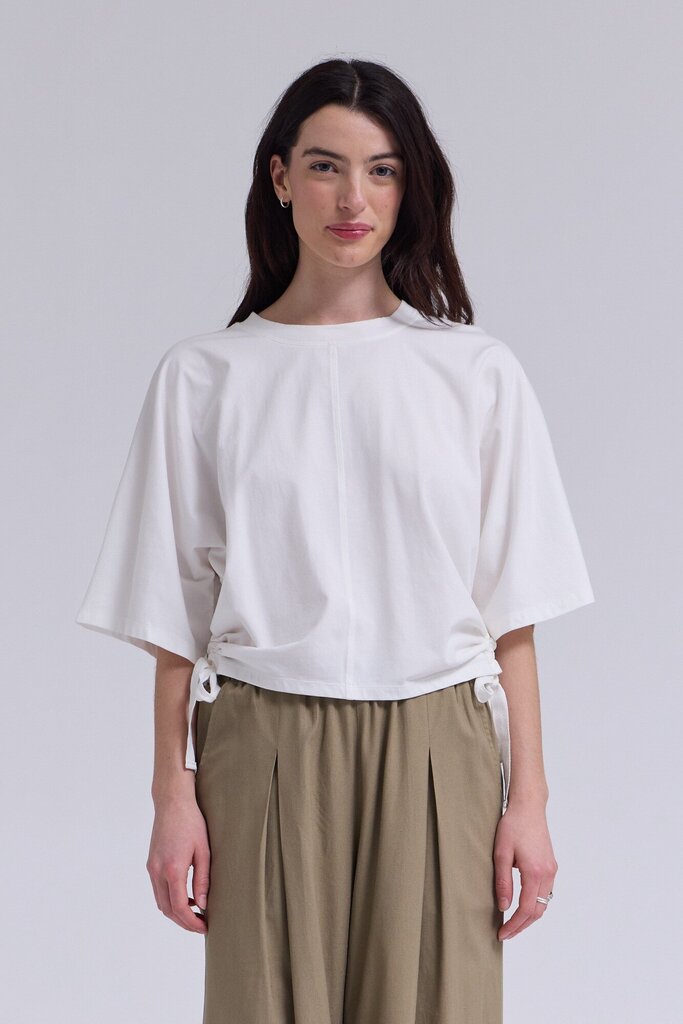 GRADE & GATHER White Scrunch Side Ties Short Sleeve Top