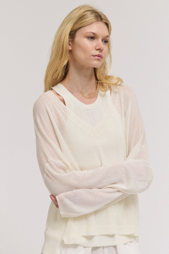 GRADE & GATHER Light Weight V-neck Long Sleeve Knit Top