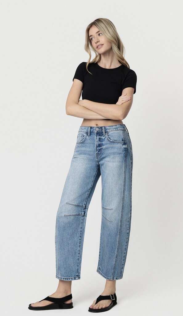 VERVET High Rise Dart Structured Fit Barrel Leg Jeans